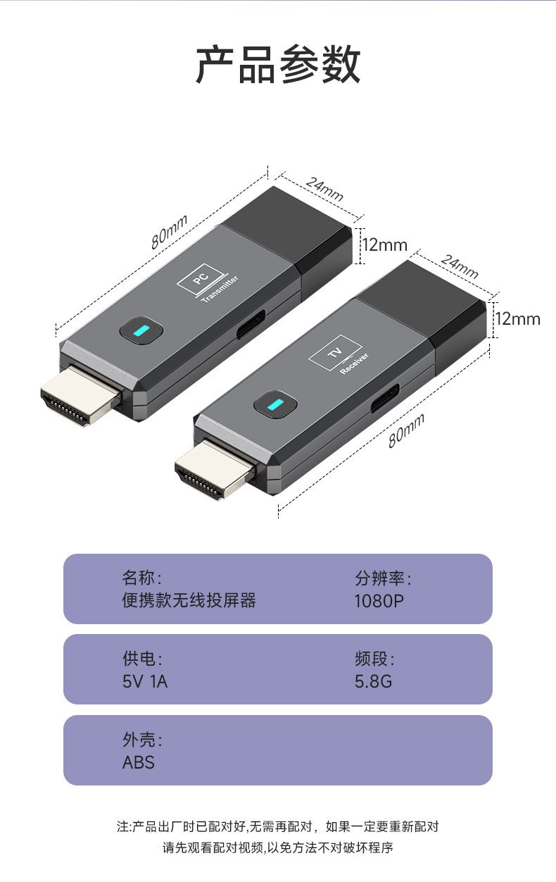 Wireless HDMI transmitter, 50M extender, 1080P mini projector