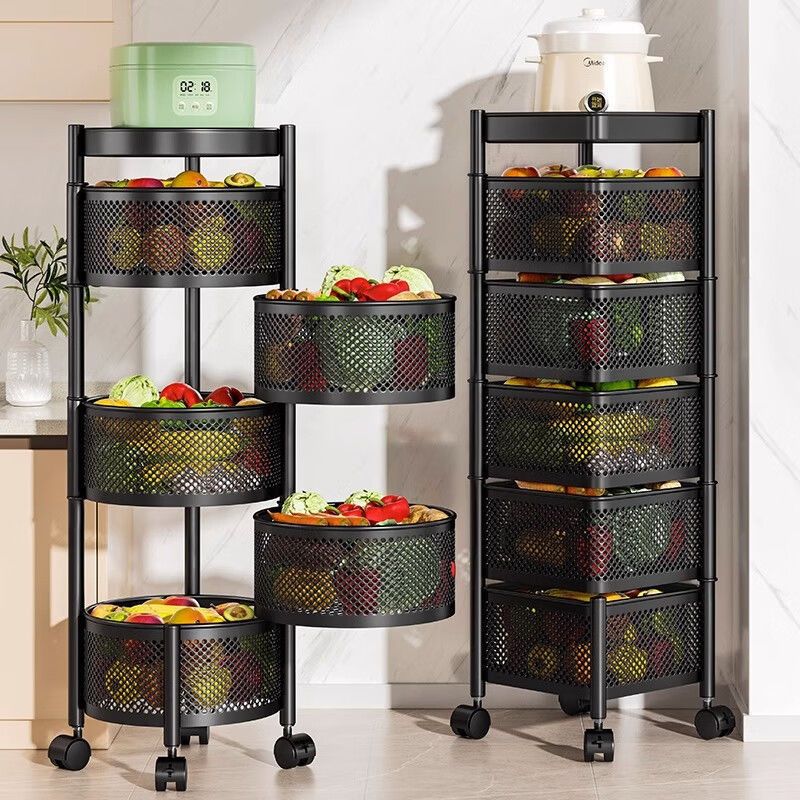 Kitchen cabinet shelf system with rotating compartments, spice and bowl storage