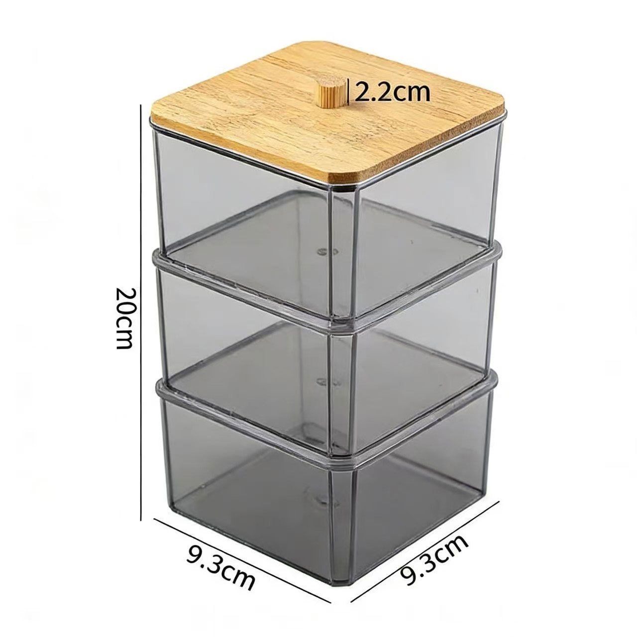 Acrylic Cotton Swab Storage Box, Transparent Gray Stackable Cosmetics Organizer