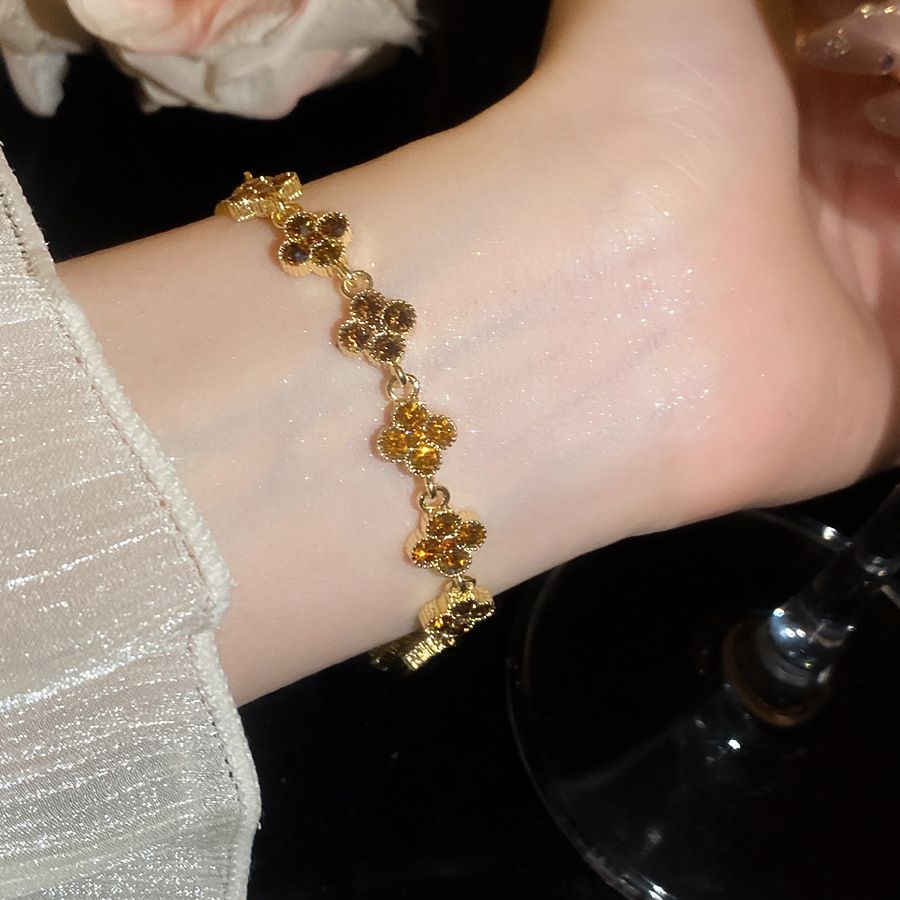 Strass-Glücksklee-Blüten-Armband, Vintage