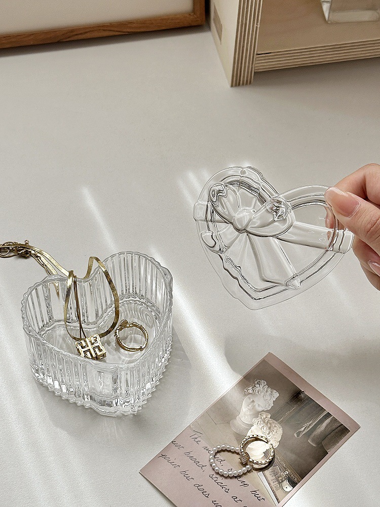 Schmuckschatulle aus Glas, Herzform mit Schleife, europäischer Stil