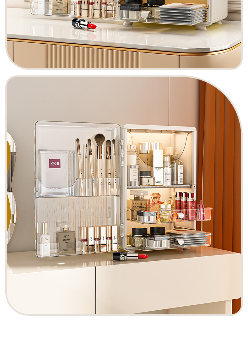 Cosmetics storage box, foldable, dustproof