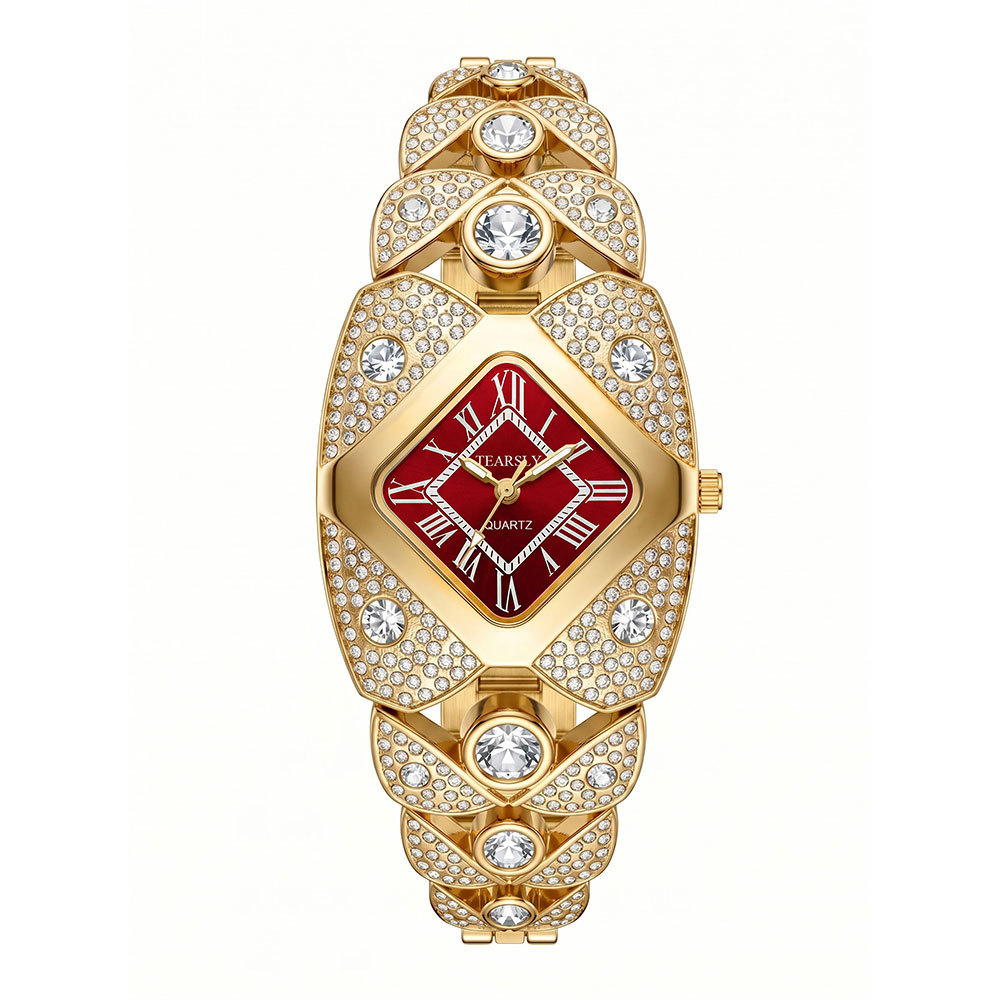 Women's quartz watch, diamond-studded vintage bracelet style