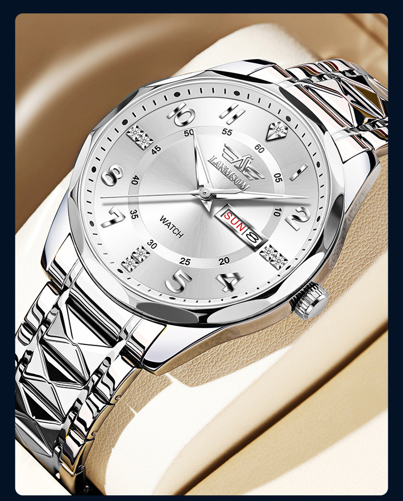 LANMSOM Herrenuhr Quarz, Stahlarmband, wasserdicht