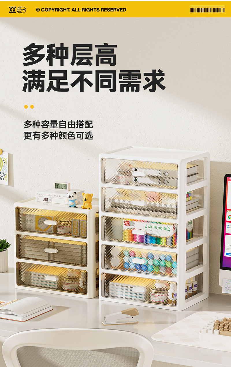 Desktop storage organizer, multi-layer, transparent
