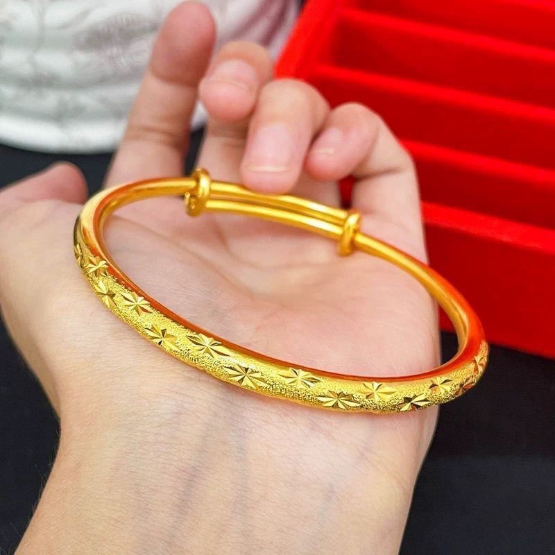 Thin sliding star pattern bracelet, solid gold-colored