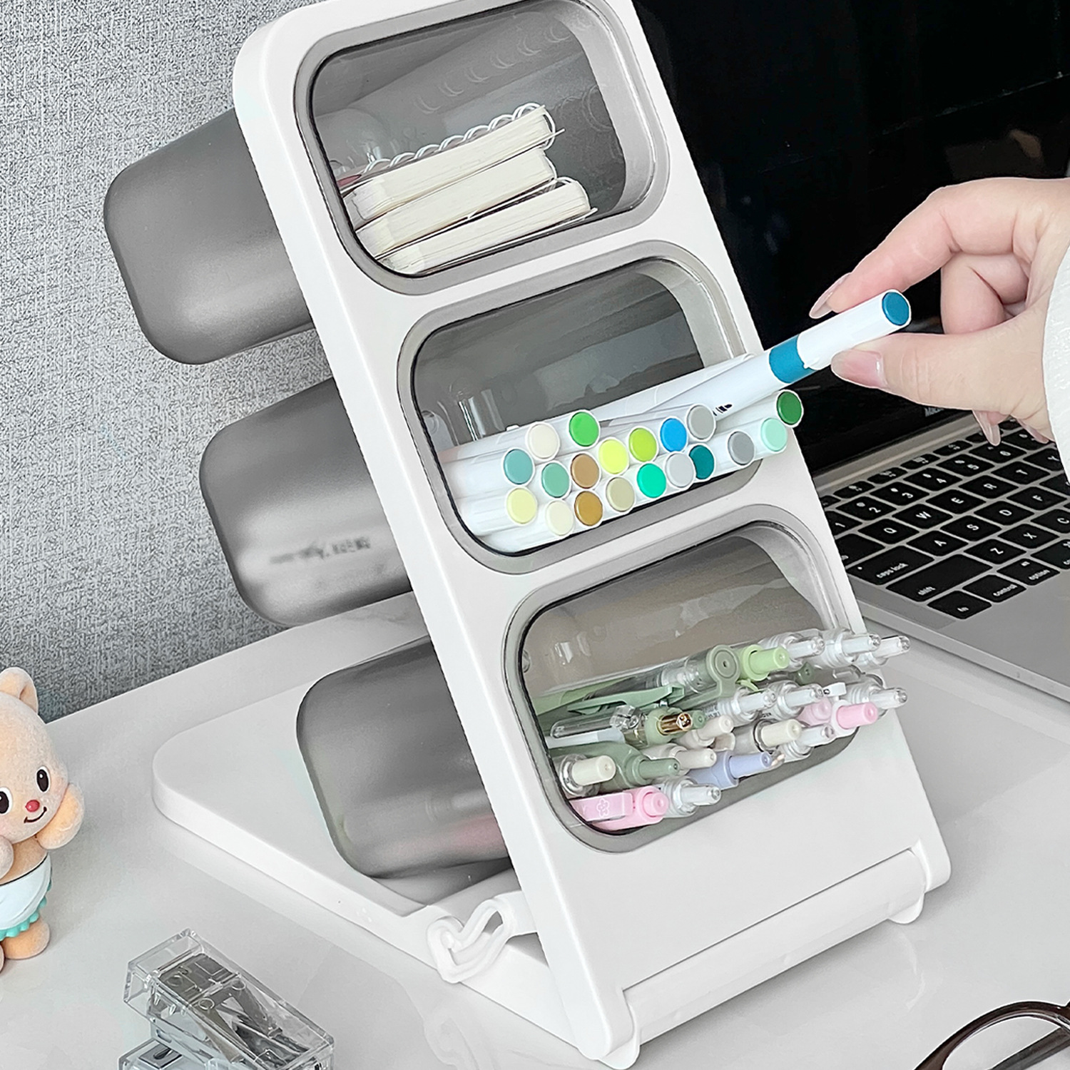 Angled pencil holder, large capacity desk storage organizer