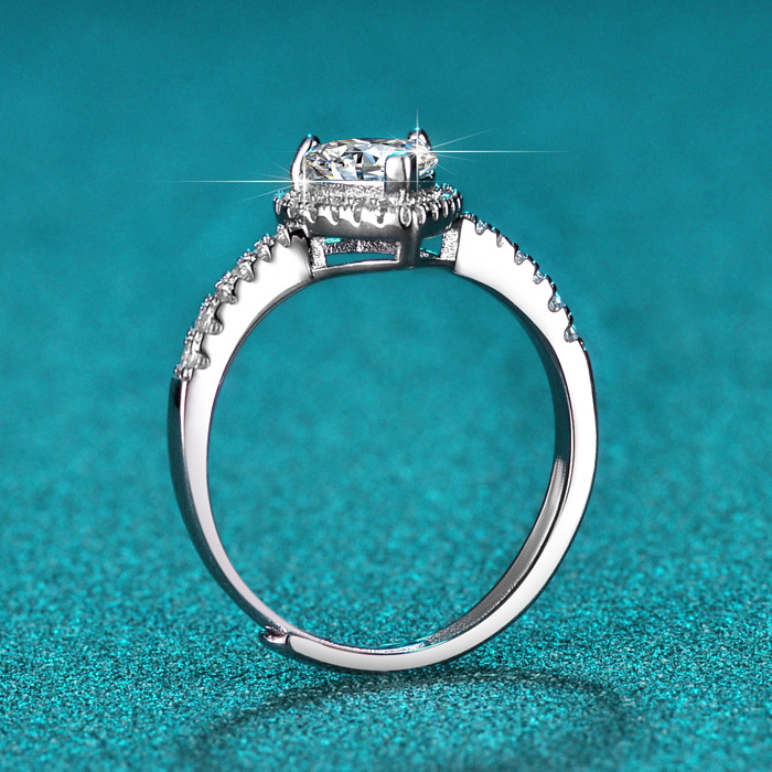 Moissanit Damenring Sterlingsilber ein Karat Sechser Krappenfassung