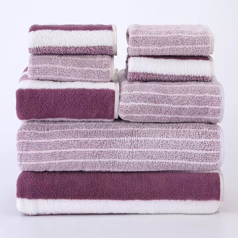 Coral fleece towel set 8-piece striped design