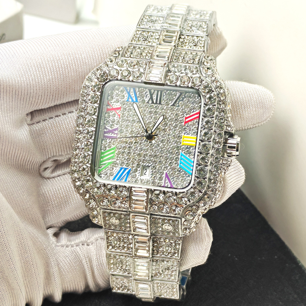 Herren-Quarzuhr, diamantbesetzt, Hip-Hop-Stil, Luxusdesign