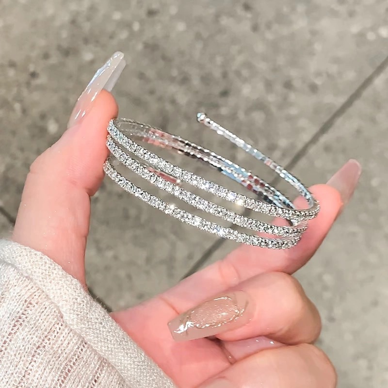 Mehrschichtiges elastisches Strass-Armband, Roségold