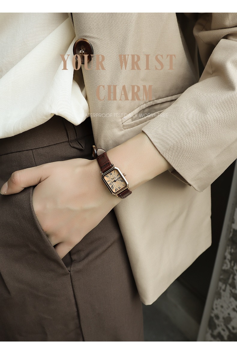 Rscy Vintage Women's Watch, Genuine Leather, Square Dial