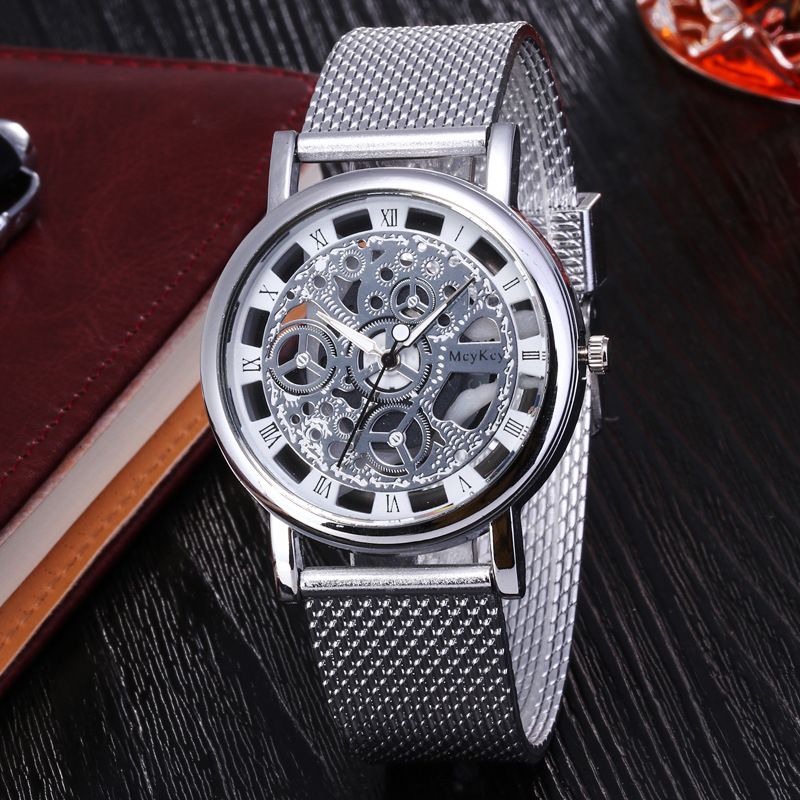 Herrenquarzuhr, Openwork-Design, Mesh-Armband