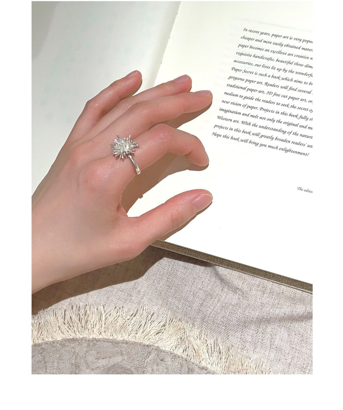 S925 sterling silver brushed flower open ring for women