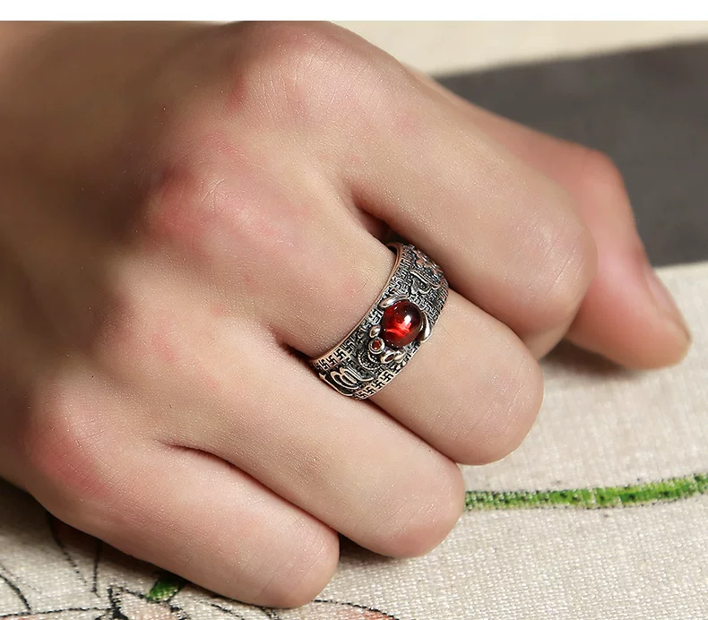 Pure silver S990 Pixiu ring, pomegranate detail, trendy