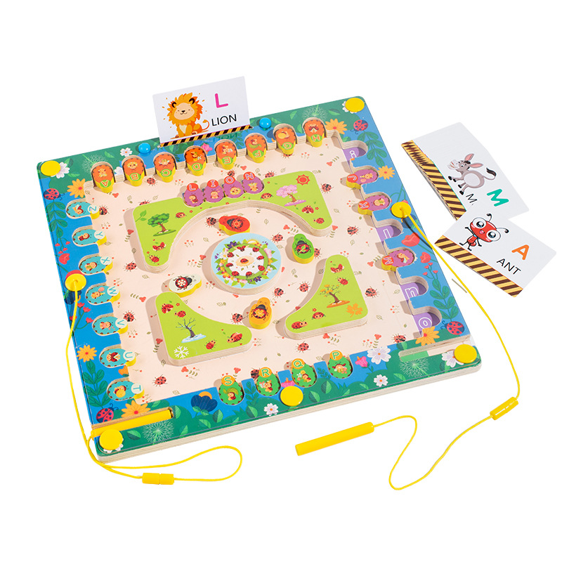 Children's wooden color sorting maze toy