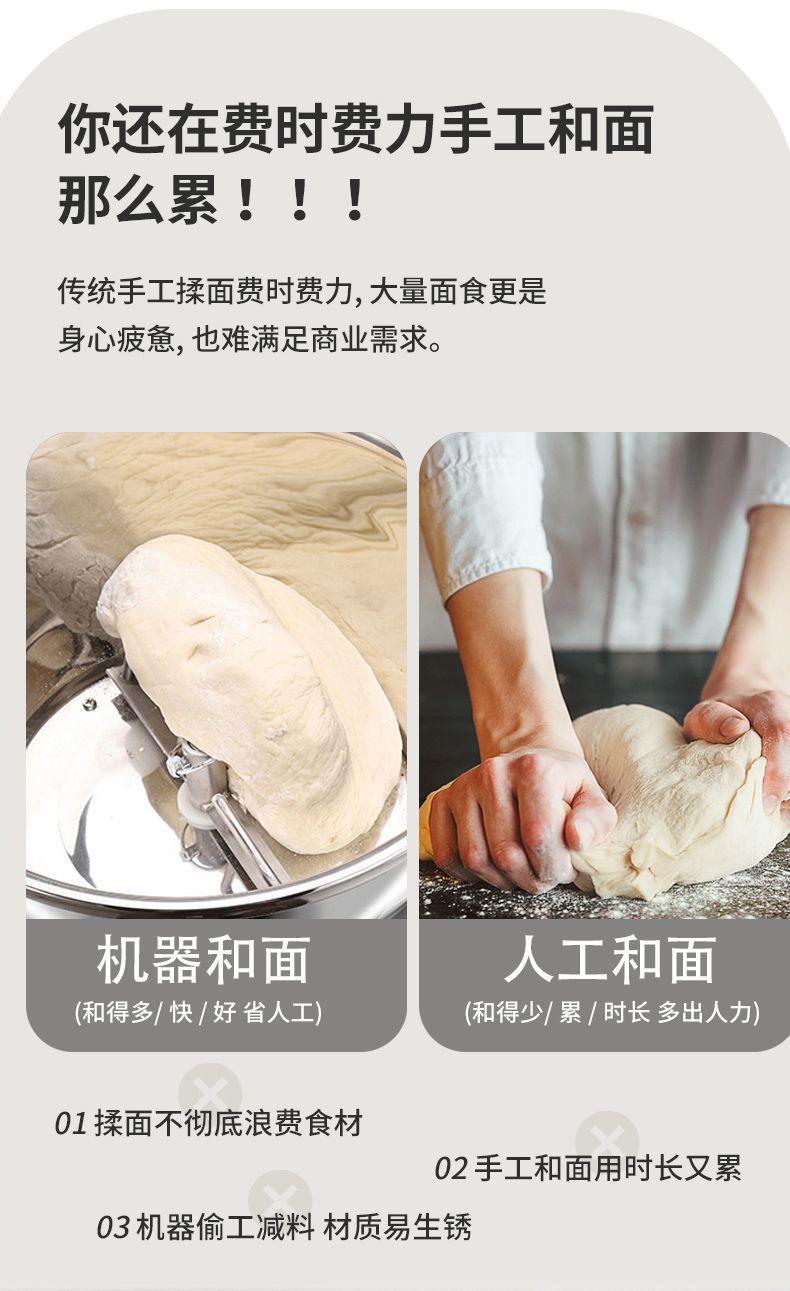 不锈钢盆式和面机大容量全自电动多功能揉面机拌馅搅面家商用厨房