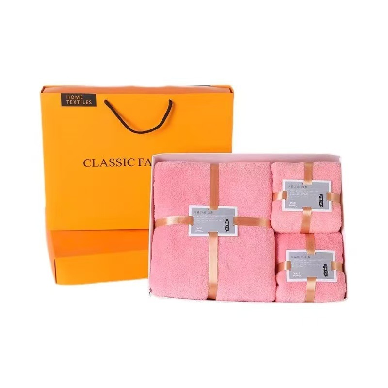 Coral fleece bath towel 3-piece gift set absorbent
