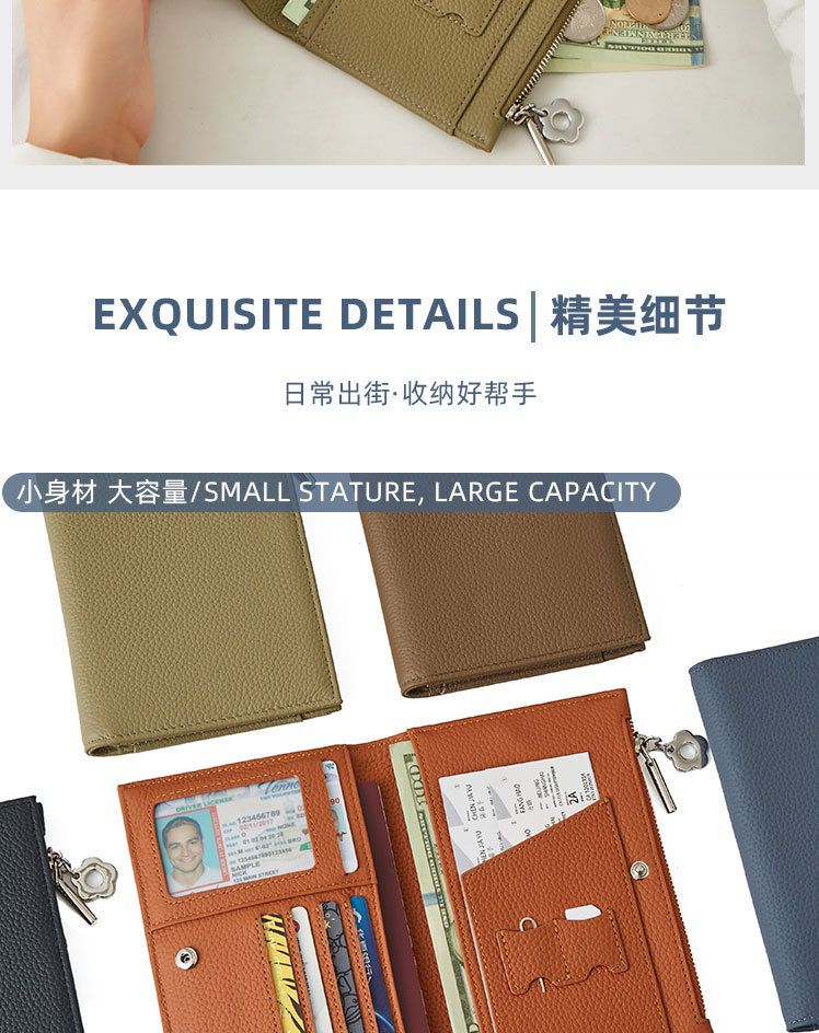 Genuine leather passport holder and wallet, multifunctional