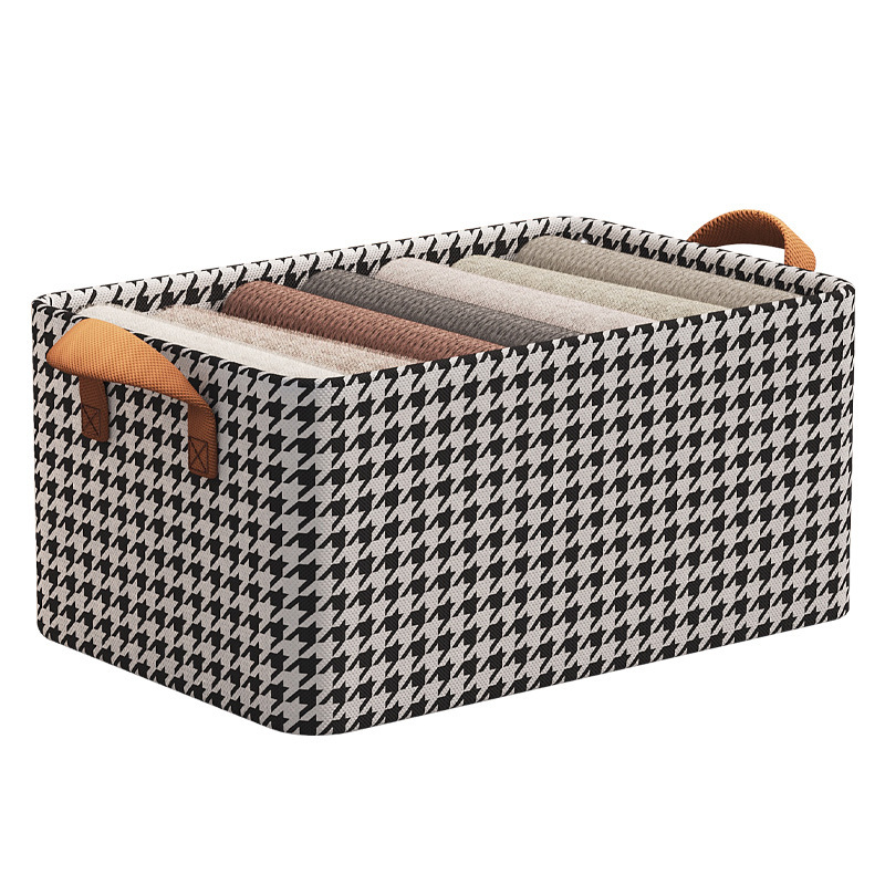 Houndstooth patterned foldable storage box with lid