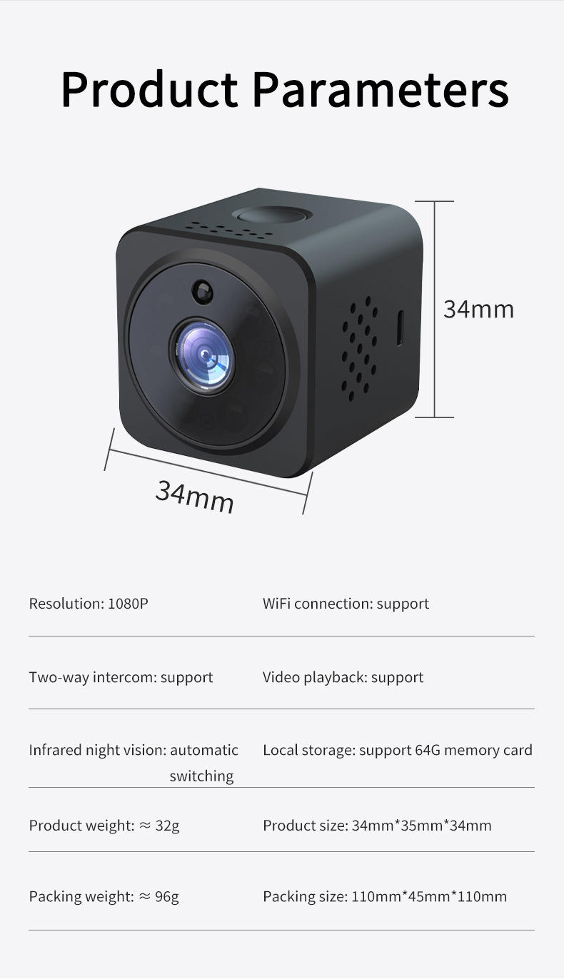 AS02 WiFi camera 1080P infrared night vision audio