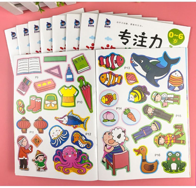 Çocuk konsantrasyon stiker kitabı, karikatür, 2-6 yaş