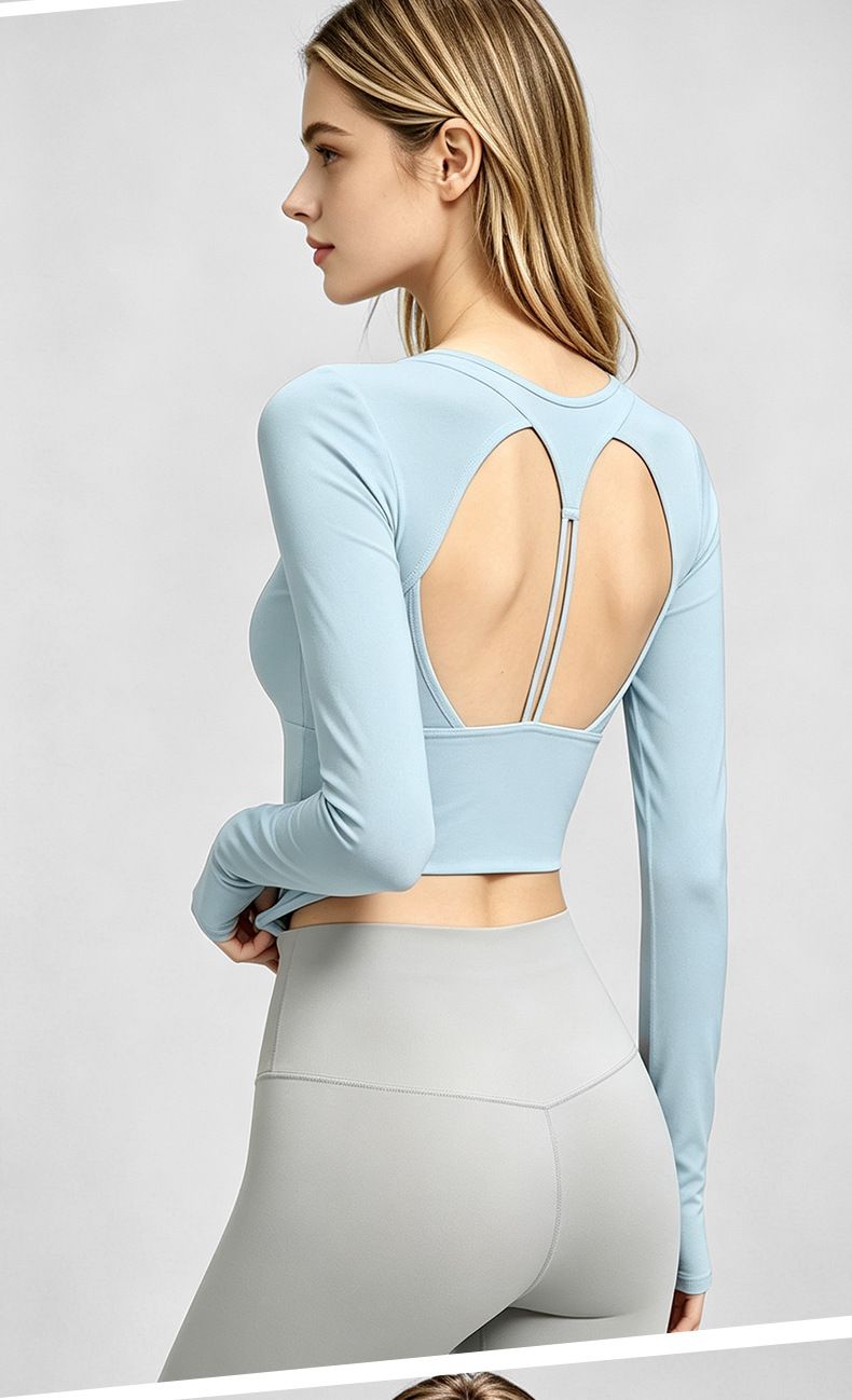 Women's fitness yoga top long sleeve open back