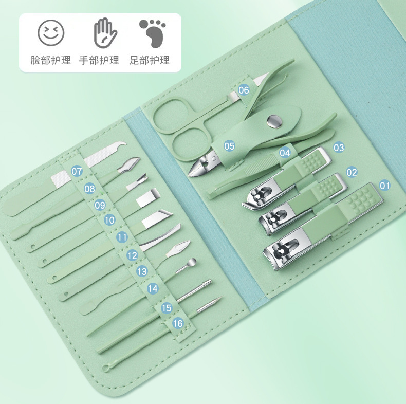 Nagelknipser-Set grün, 16-teilig