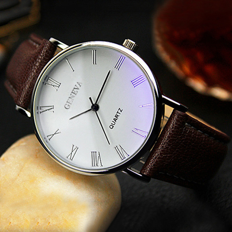 Korean fashion men's watch, alloy case, roman numerals, leather strap