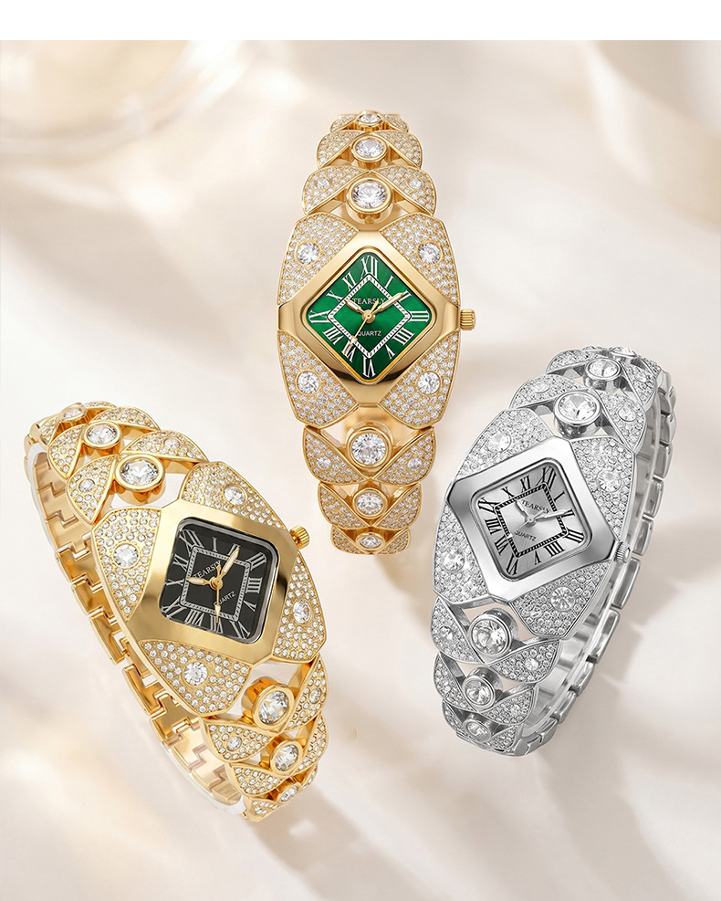 Women's quartz watch, diamond-studded vintage bracelet style