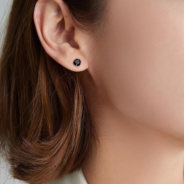 S999 Sterling Silver Earrings, Mini Zircon, Four-Prong