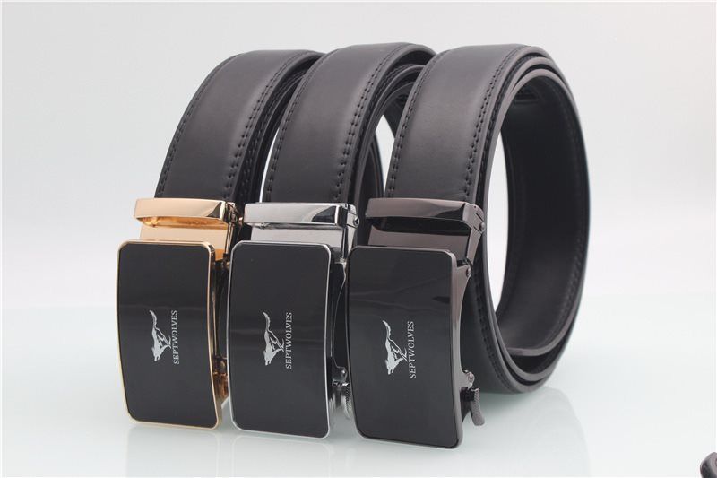 Men's cowhide leather belt, automatic buckle, extended length