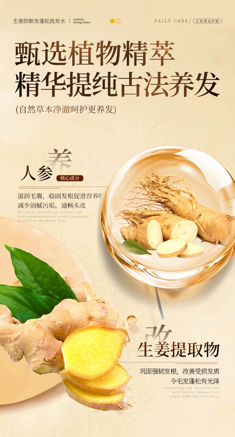芭奢生姜防断发蓬松洗发水大容量滋润保湿清爽洗发露厂家一件代发