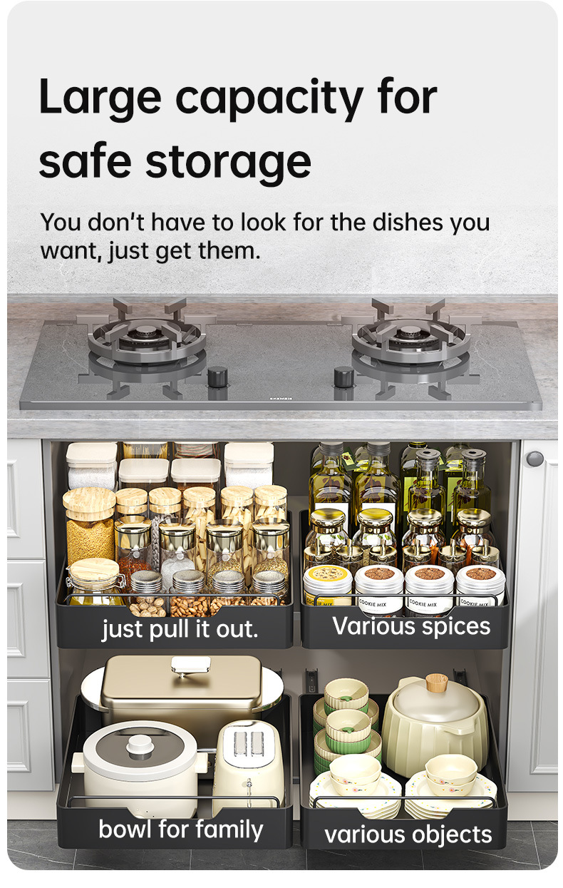 Kitchen Pull-Out Storage Rack Spice Organizer Black
