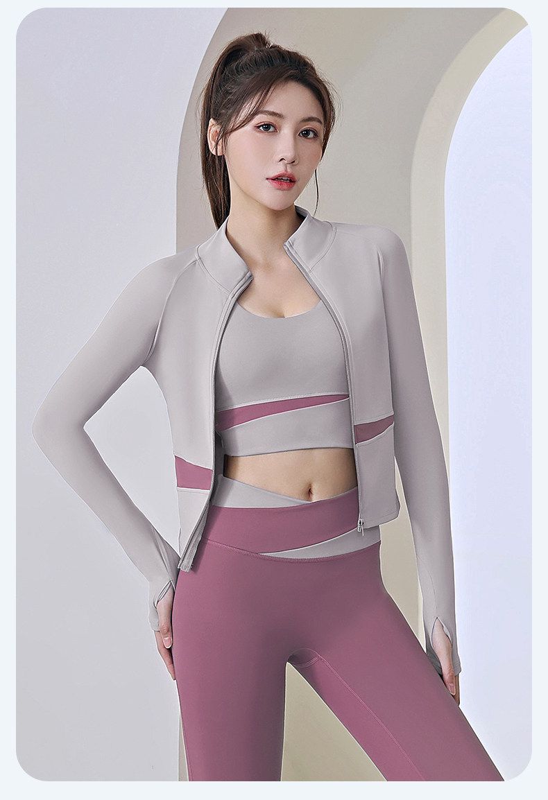 专业普拉提训练瑜伽健身服套装女速干运动服跑步撞色长袖外套上衣