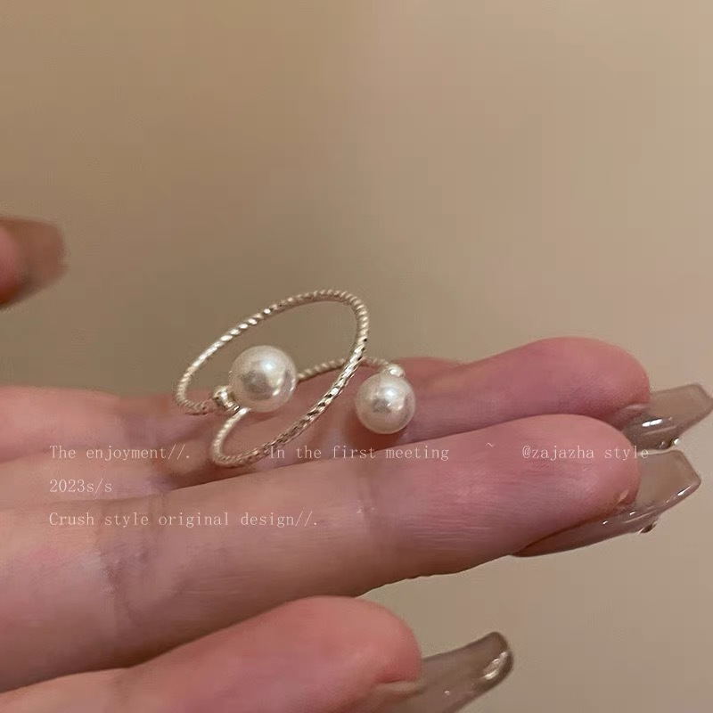 Damen-Verstellbarer Ring mit Perlensplitter