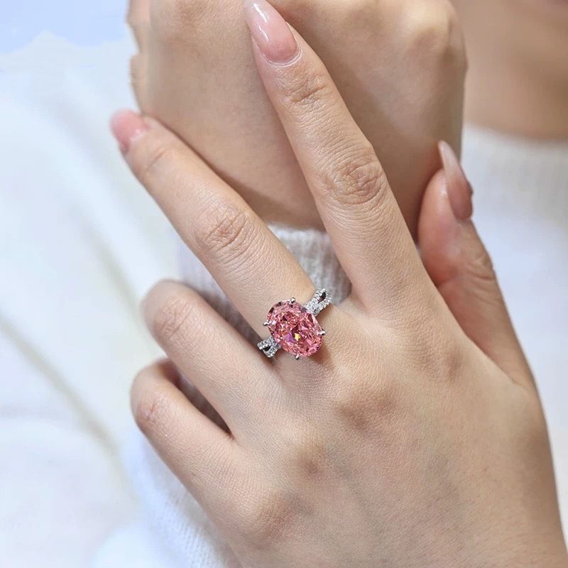 15 karat pembe güvercin yumurta yüzüğü, tam taşlı