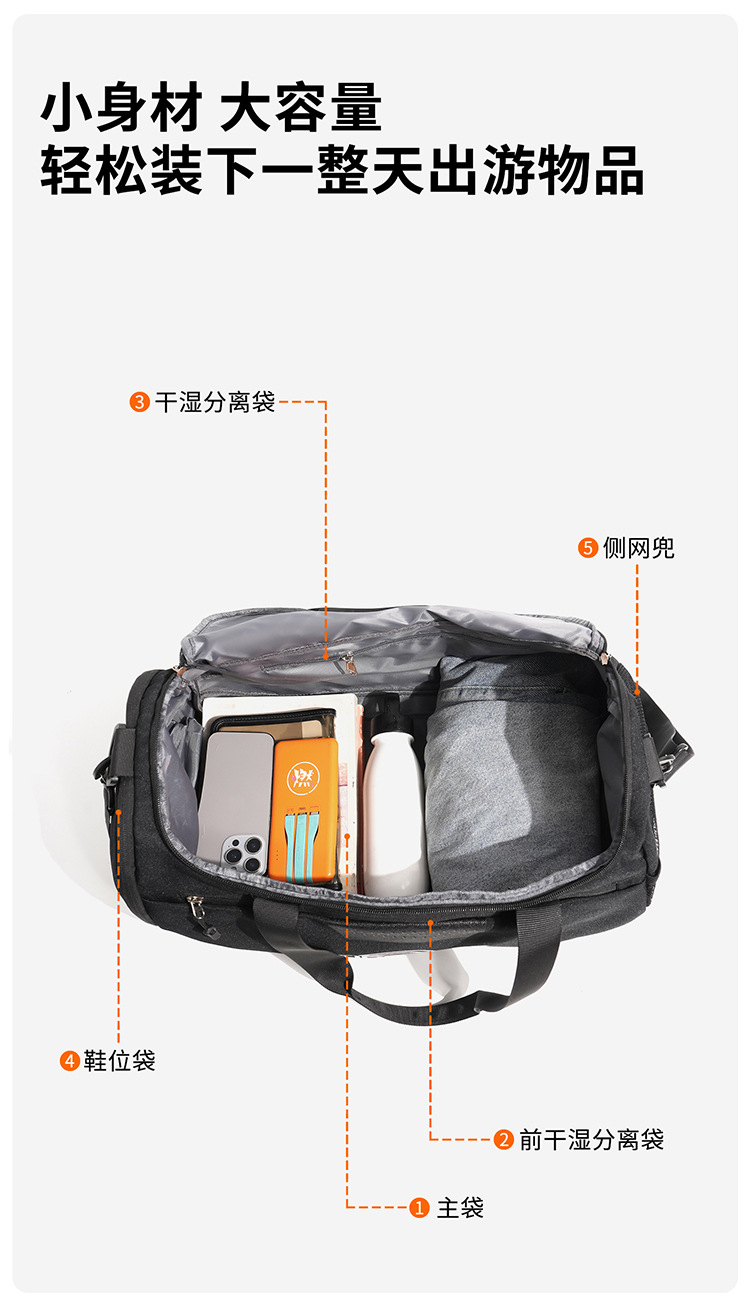 Oxford Cloth Fitness Bag, Dry-Wet Separation, Large Capacity