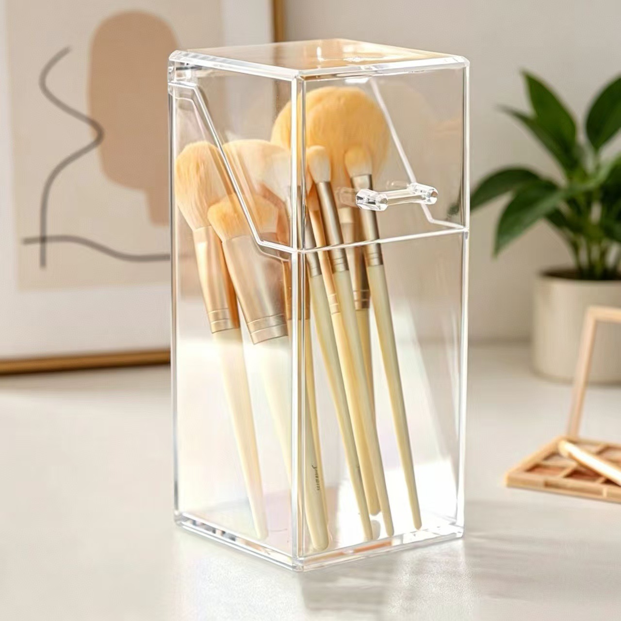 Makeup brush and cosmetics desktop storage organizer