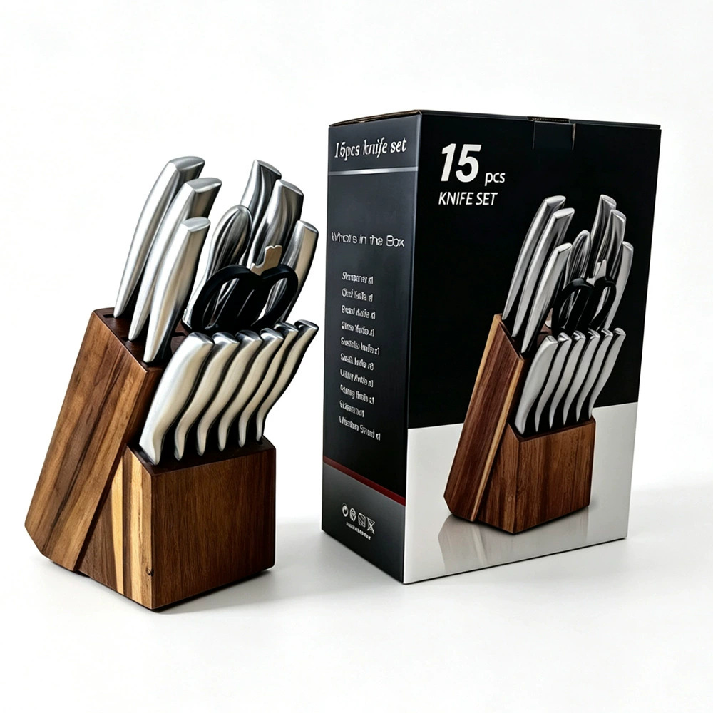 Edelstahl Messerset 15-teilig mit Holzständer