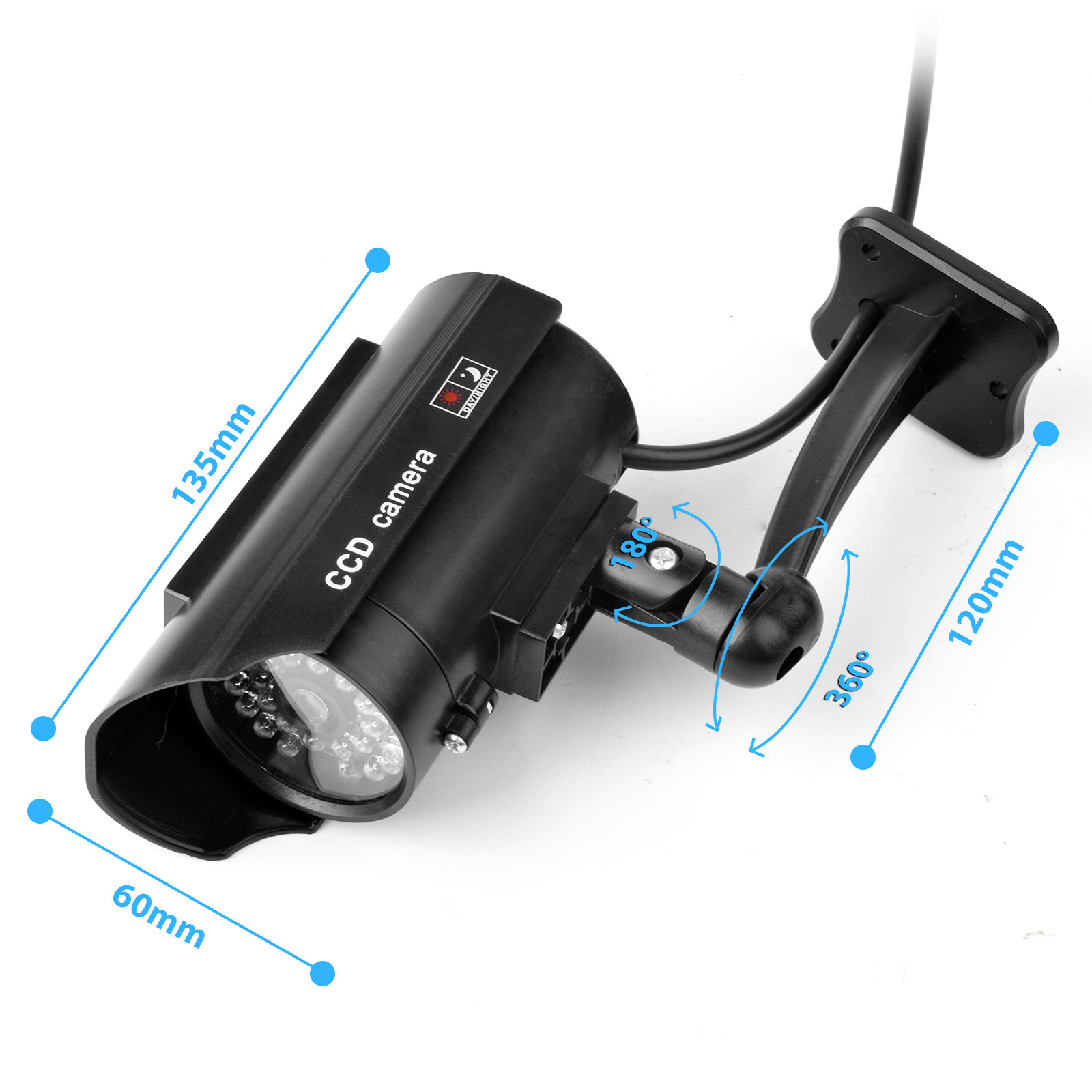 Solar fake security camera with LED light