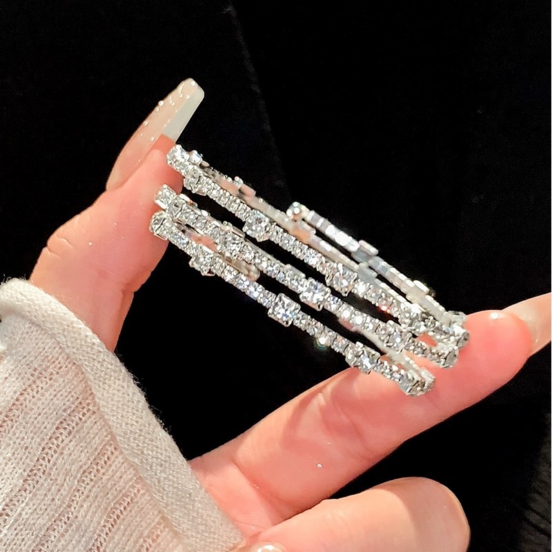 Mehrschichtiges elastisches Strass-Armband, Roségold