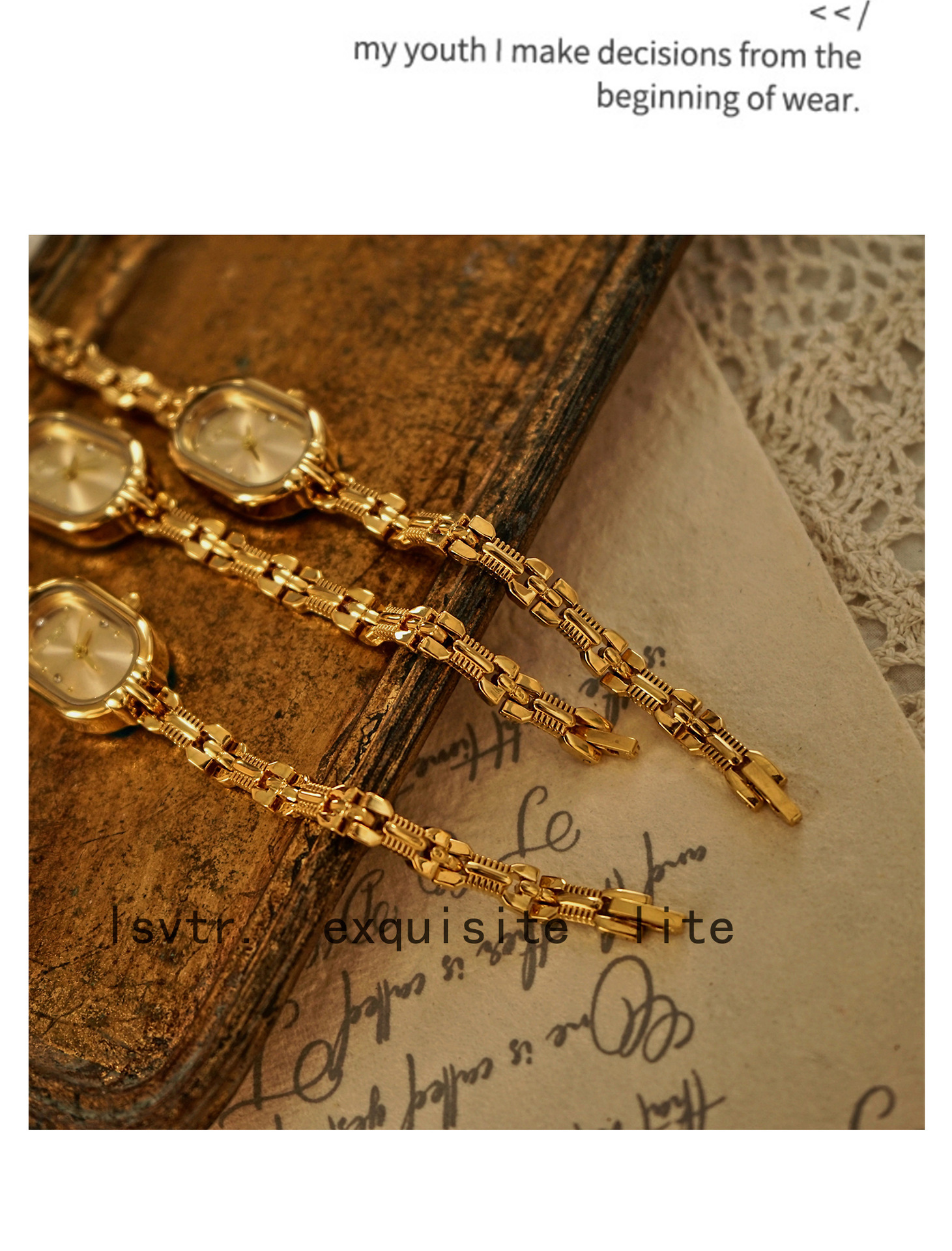 LSVTR Vintage-Damenuhr in Gold mit Mini-Armband