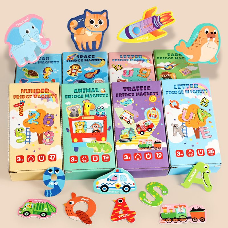 宝宝跨境新品卡通磁性冰箱贴创意8款DIY贴纸儿童益智早教玩具批发