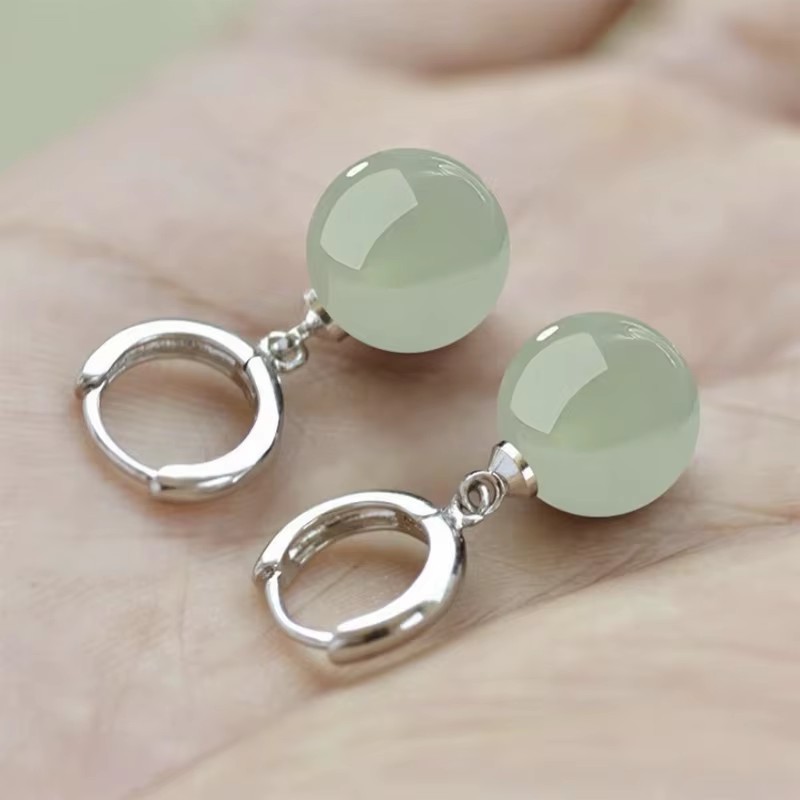 925er Silber Hetian-Jade Ohrstecker, Nadeltyp, Damenschmuck
