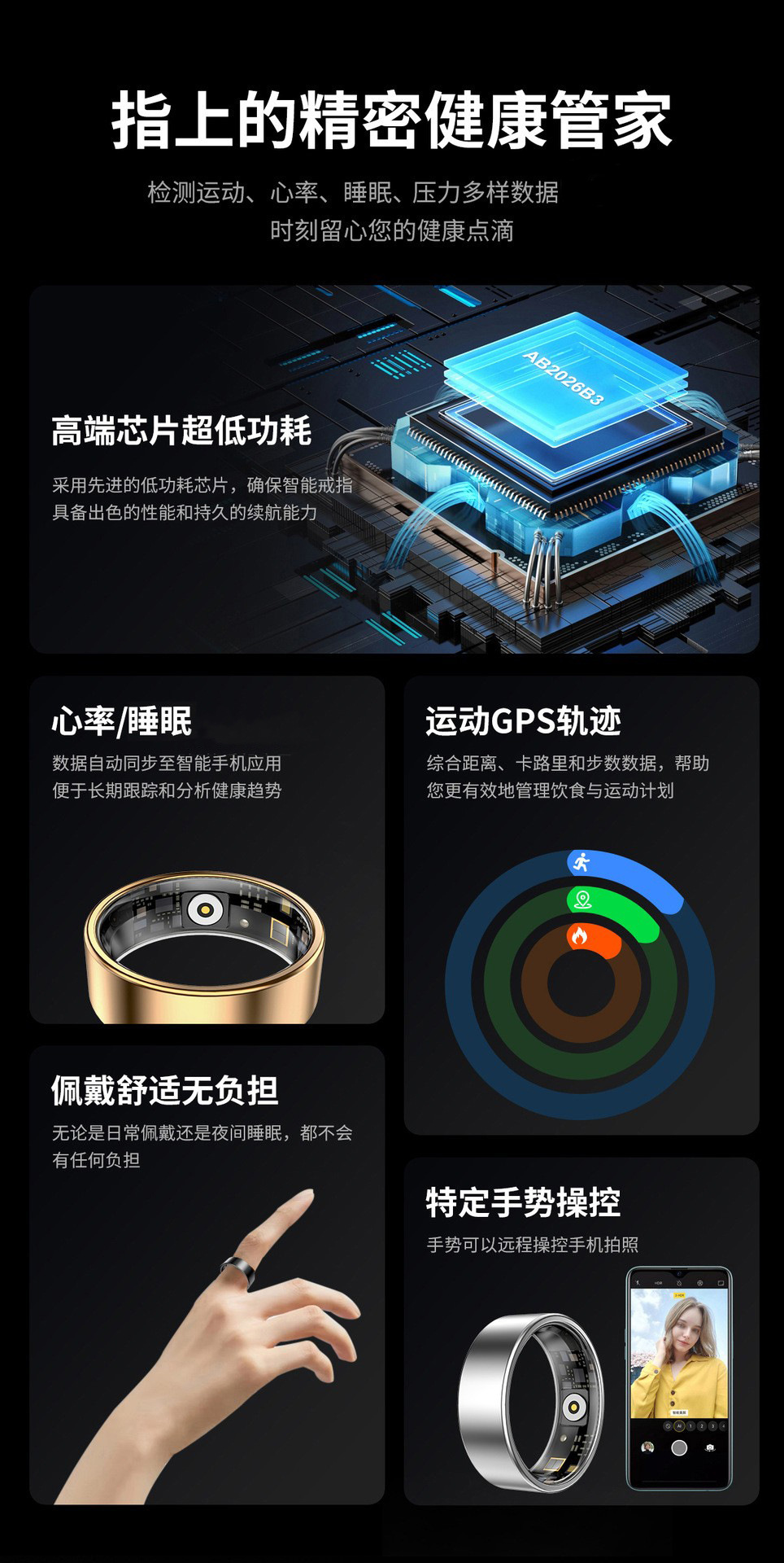 SmartRing智能戒指运动计步手势控制心率HRV血氧科学睡眠监测戒指