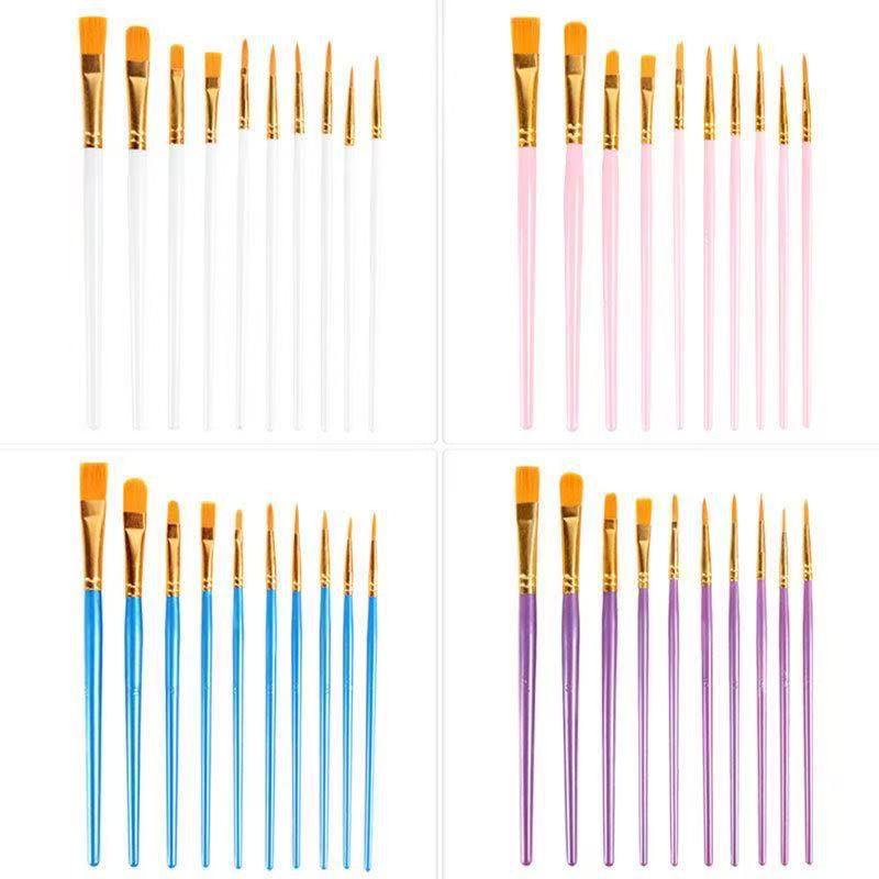 Nylon-Haarpinsel-Set 10er Kunststoffstiel Acryl- und Ölmalerei