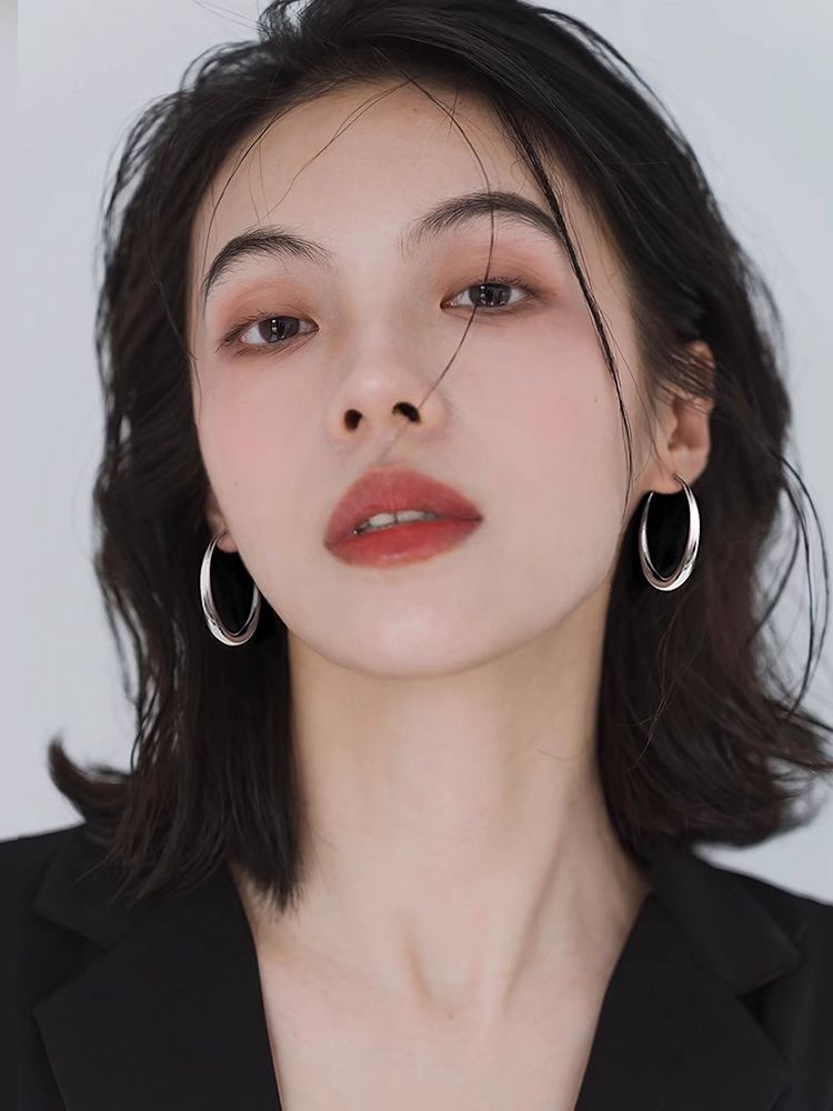 999纯银针圈圈耳环女轻奢高级感耳圈素圈耳夹耳钉大圆圈耳饰批发