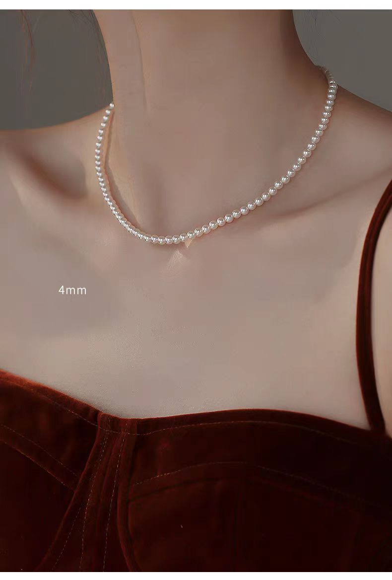 Pearl necklace, women's, double layer, clavicle, delicate chain