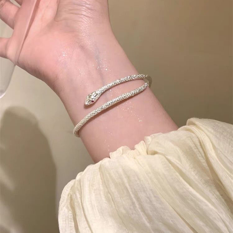 Silver snake bracelet, adjustable, textured design